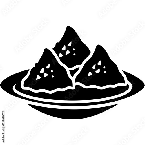 Black Silhouette of Samosas on Plate Vector Illustration for Restaurant Menus