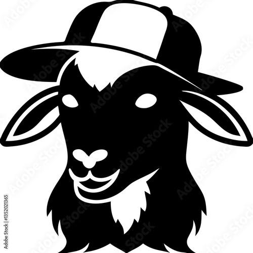 Cool Goat Head with Cap Vector Illustration for Design and Print Projects