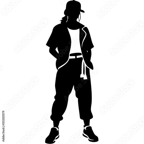 Streetwear Silhouette Vector of Casual Style with Hat and Hands in Pockets