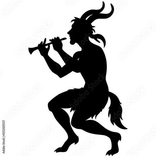 Silhouette of Mythical Satyr Playing Flute for Fantasy Art and Design
