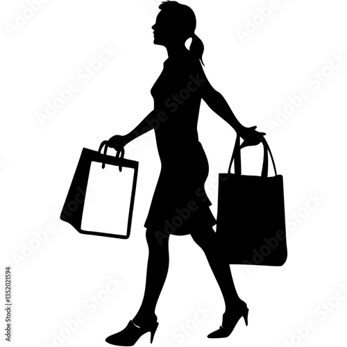 Silhouette Woman Shopping Bags Fashion Retail Vector Illustration