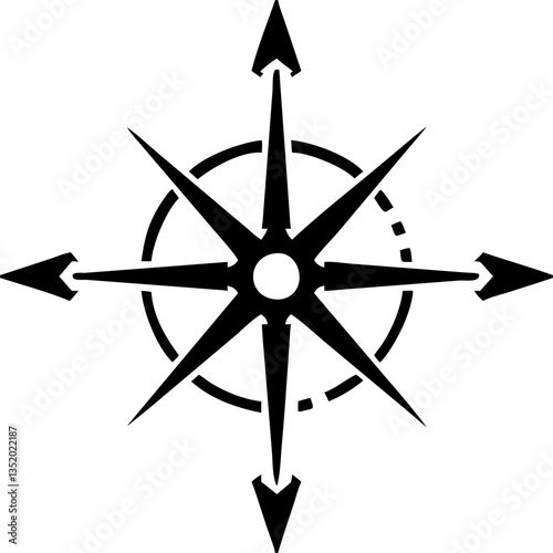 Classic Black Compass Rose Vector Illustration for Navigation and Tattoo Design