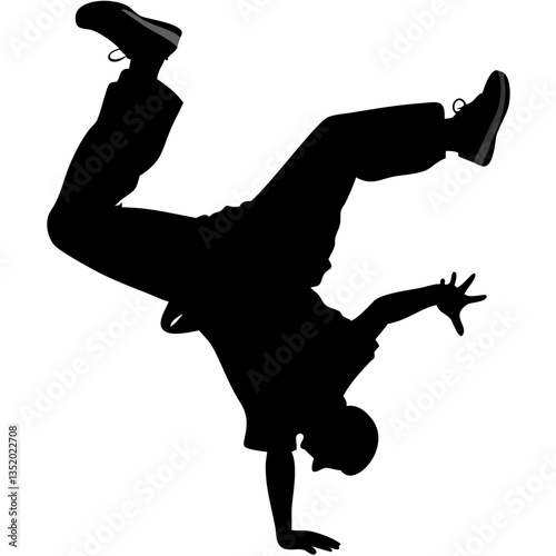 Dynamic Breakdancer Silhouette Handstand Vector Perfect for Dance Posters and T-shirt Designs