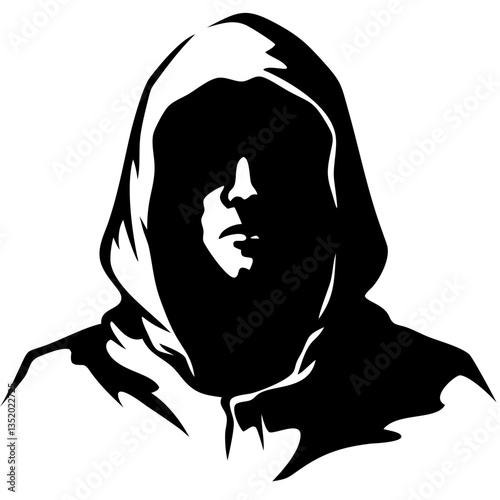 Mysterious Hooded Figure Silhouette for Tattoos and Graphic Design