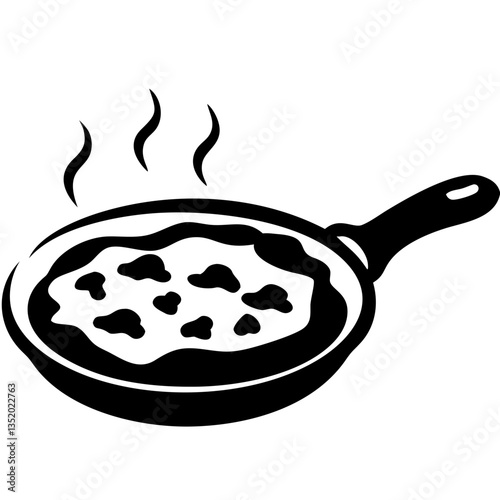Frying Pan with Sizzling Food Silhouette Vector for Culinary Designs and Projects
