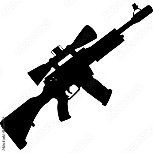 Silhouette of Tactical Rifle with Scope Vector Art for Design Projects