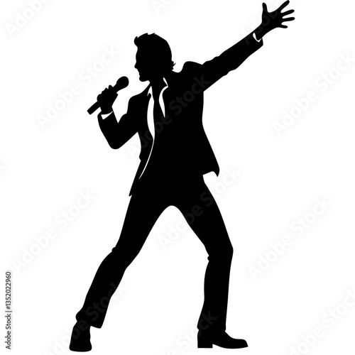 Silhouette of Man Performing Singingic Pose with Microphone Vector Art