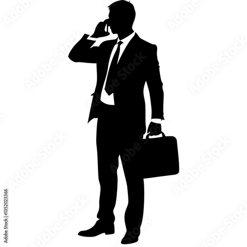 Businessman Silhouette Talking on Phone with Briefcase Vector Illustration