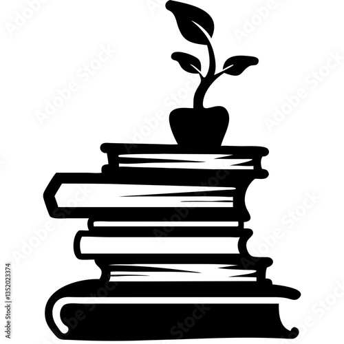 Stack of Books with Growing Plant Vector for Education and Knowledge Concept