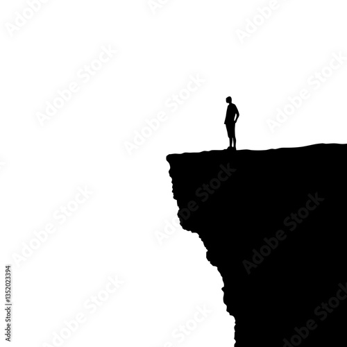 Silhouette of Person Standing on Cliff Edge Contemplating Risk and Adventure