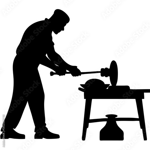 Blacksmith Silhouette at Work with Anvil and Hammer Vector for Crafting Designs