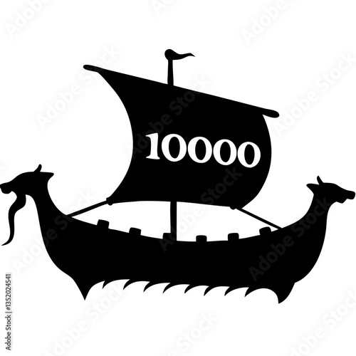 Viking Longship Silhouette with Numbers on Sail for Historical Nautical Themes and Creative Designs