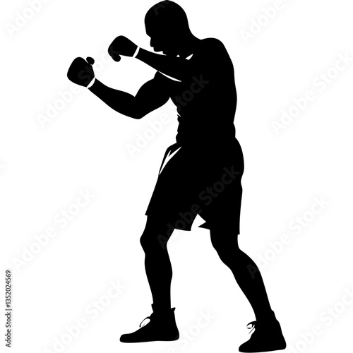Boxer Silhouette Ready to Fight Lifelike Vector Illustration for Sports Design