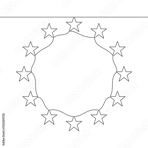 Continuous one single line drawing European Union Flag with Its Iconic Circle of Stars icon vector illustration concept