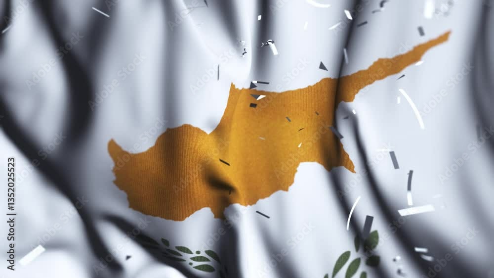 Cyprus flag waving confetti independence day 4k background