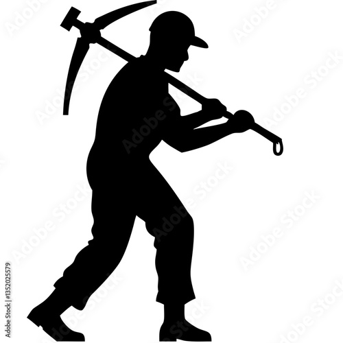 Silhouette of a Miner with Pickaxe Vector for Industrial and Mining Illustrations