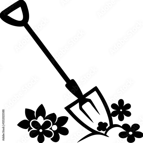 Garden Shovel and Flowers Vector Illustration for Gardening Projects