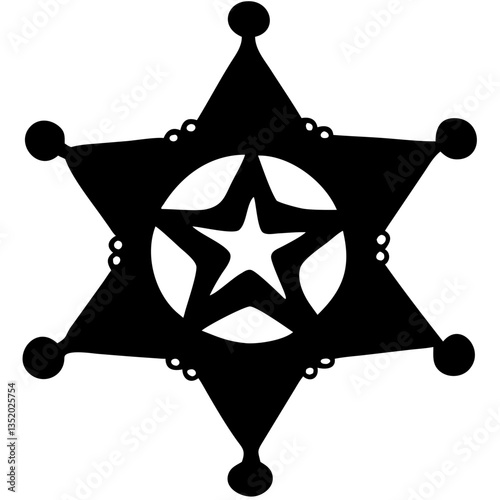 Black Sheriff Badge Silhouette Western Vector Design for Tattoo and Craft Projects