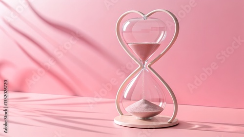 Heart-Shaped Hourglass on a Pink Background – Symbol of Love and Time
