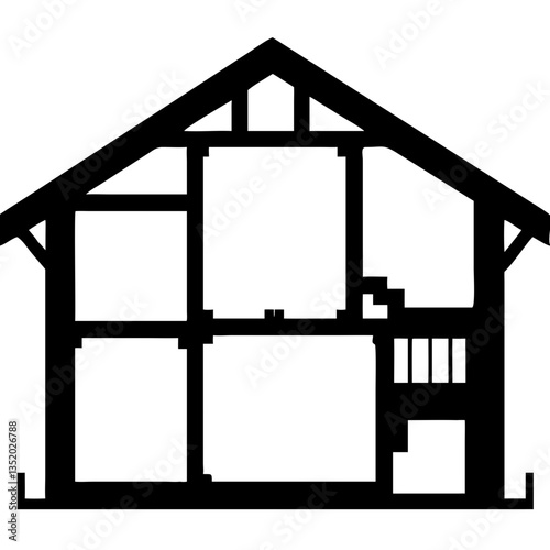 Architectural House Cross Section Silhouette Vector for Construction Design and Planning