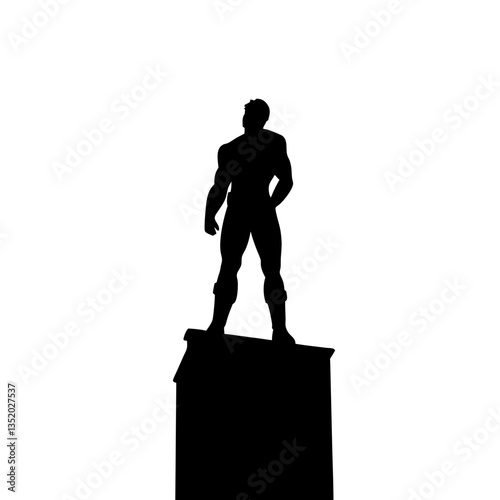 Heroic Superhero Silhouette Standing on Pedestal Vector Art Design