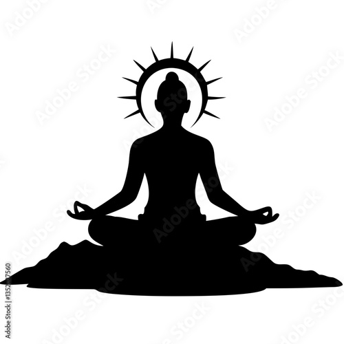 Meditative Buddha Silhouette with Radiant Halo for Spiritual Art and Wellness Designs