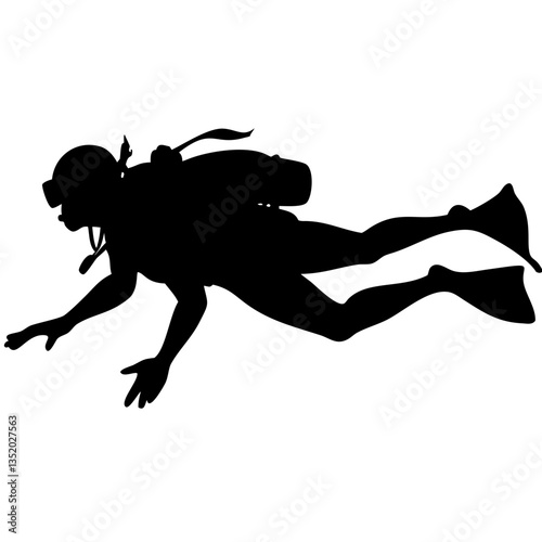 Scuba Diver Silhouette Underwater Adventure Vector for Graphic Design and Tattoo Art