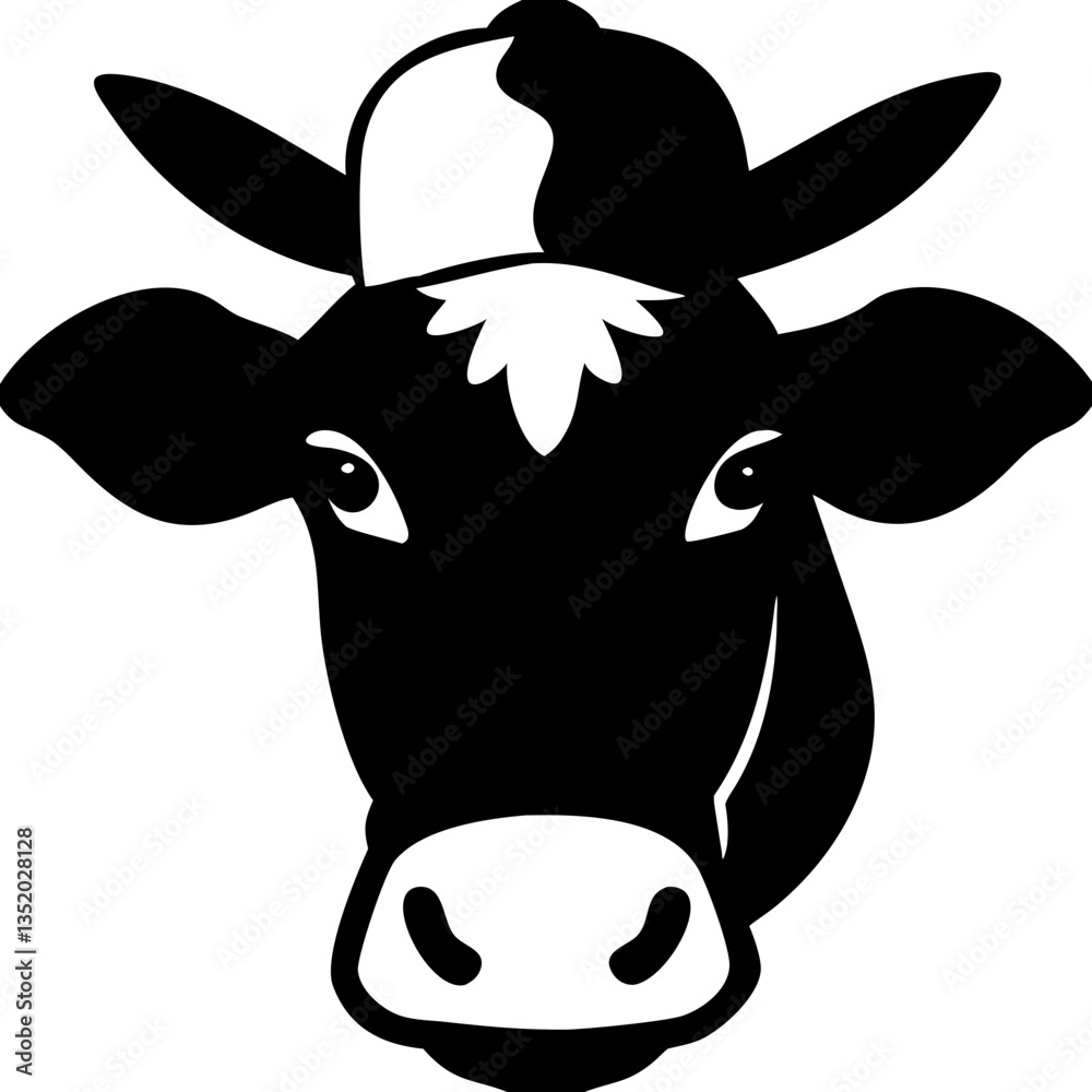Cow Head Silhouette with Cap Vector for Logo Design and Branding Cow Head Silhouette with Cap Vector for Logo Design and Branding