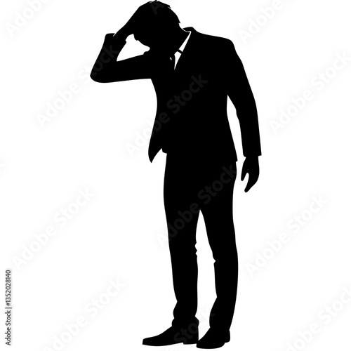 Silhouette of Man Holding Head in Frustration Business Stress Concept