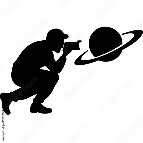 Silhouette grapher Capturing Saturn Celestial Astronomy Concept Vector Art