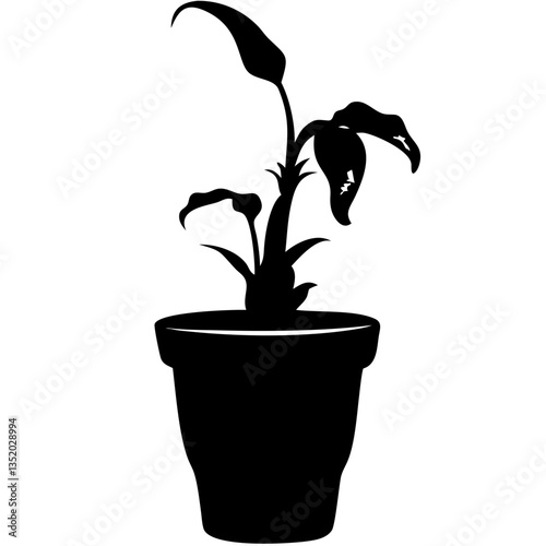 Vector Silhouette of Wilted Potted Plant for Minimalist Design Projects
