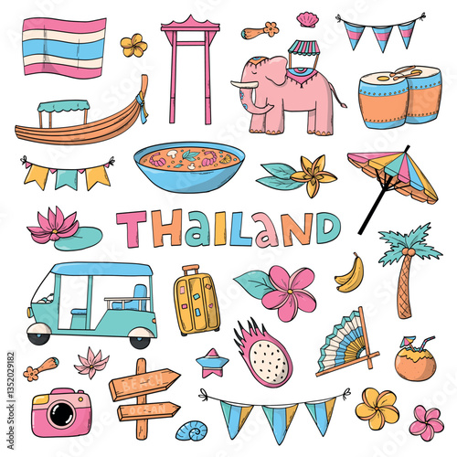 Thailand doodles collection, cartoon elements for prints, posters, banners, stickers, signs, social media, etc. EPS 10