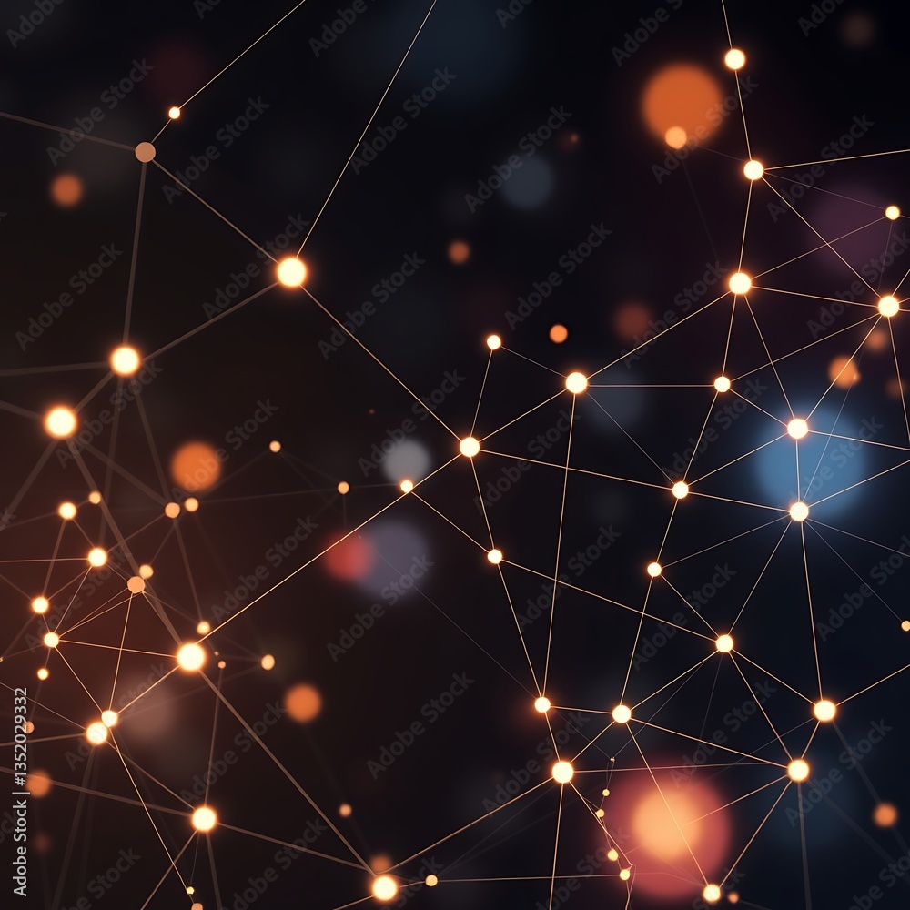 Fototapeta premium Abstract glowing network connection concept with blurred bokeh background