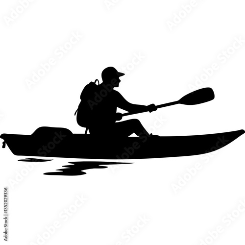 Silhouette of Man Kayaking on Calm Water Outdoor Adventure Vector
