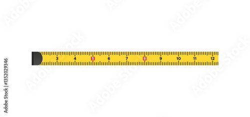 Measure tape with centimeter numbers. Yellow scale ruler measuring tape vector isolated 