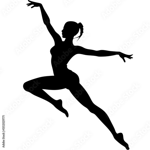 Elegant Dancer Silhouette Leaping Graceful Contemporary Ballet Vector Art