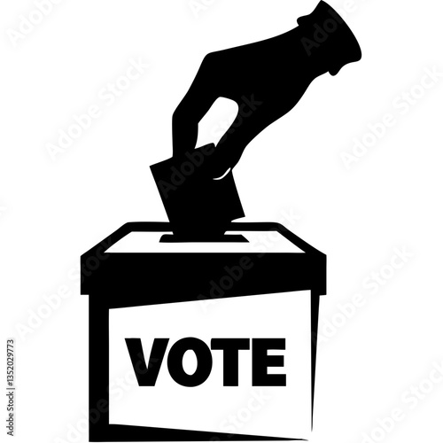 Hand Placing Ballot in Voting Box Vector Silhouette for Election Campaigns