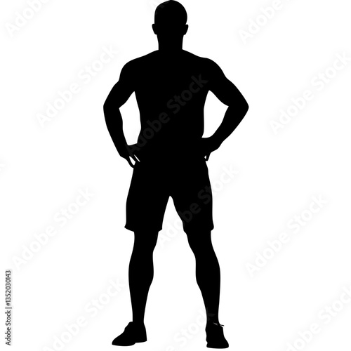 Silhouette of Athletic Man Standing Confidently in Sportswear Drawing for Design Use