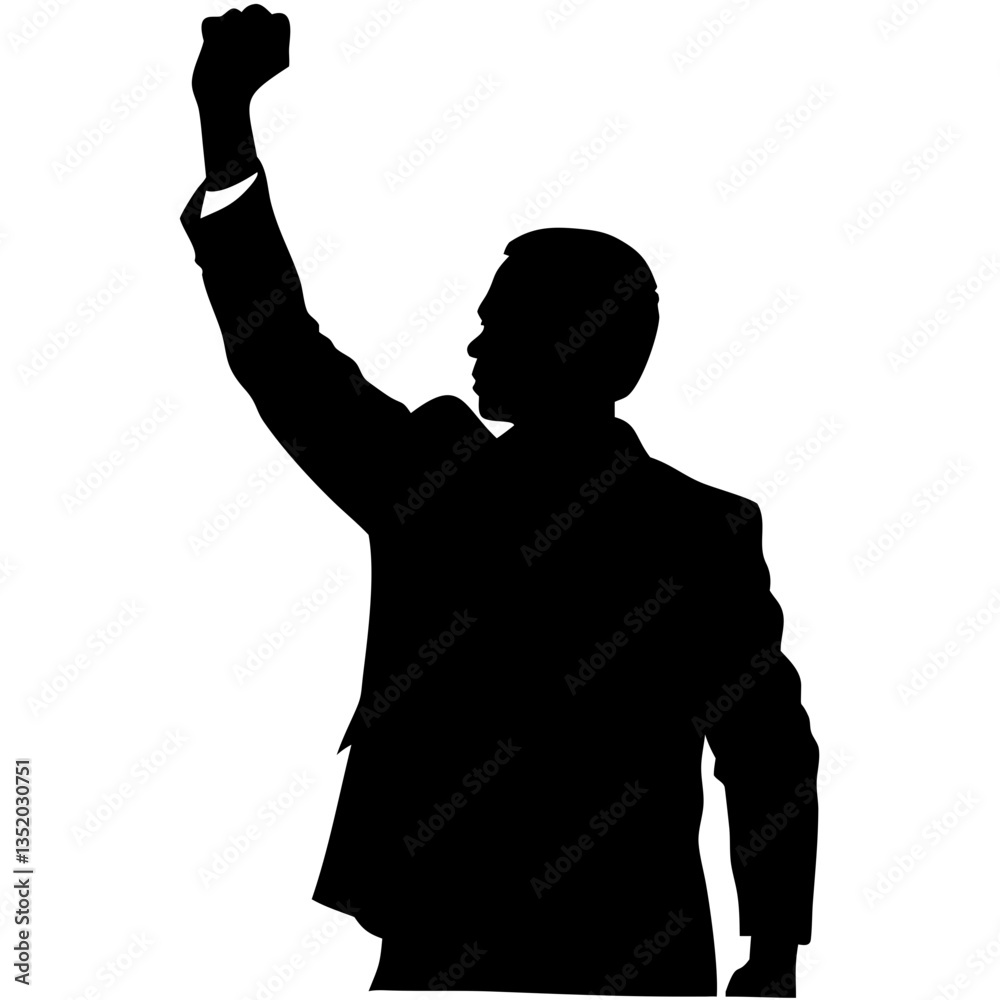 Silhouette of Businessman Raising Fist in Victory Vector Illustration