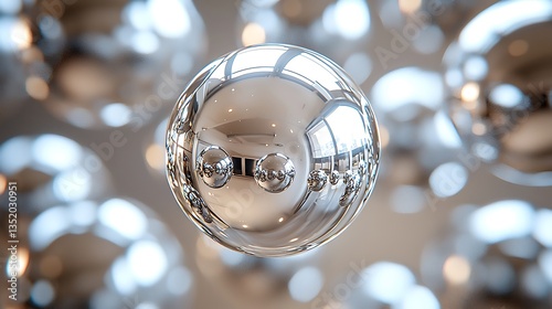 Reflective sphere among blurred spheres.