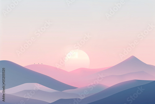 A calming wallpaper showcasing a minimalist landscape with soft gradients and gentle colors.
