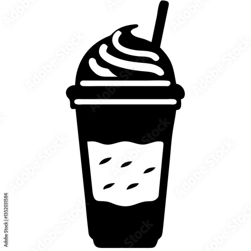 Black Silhouette Bubble Tea Cup Vector for Cafe and Menu Design