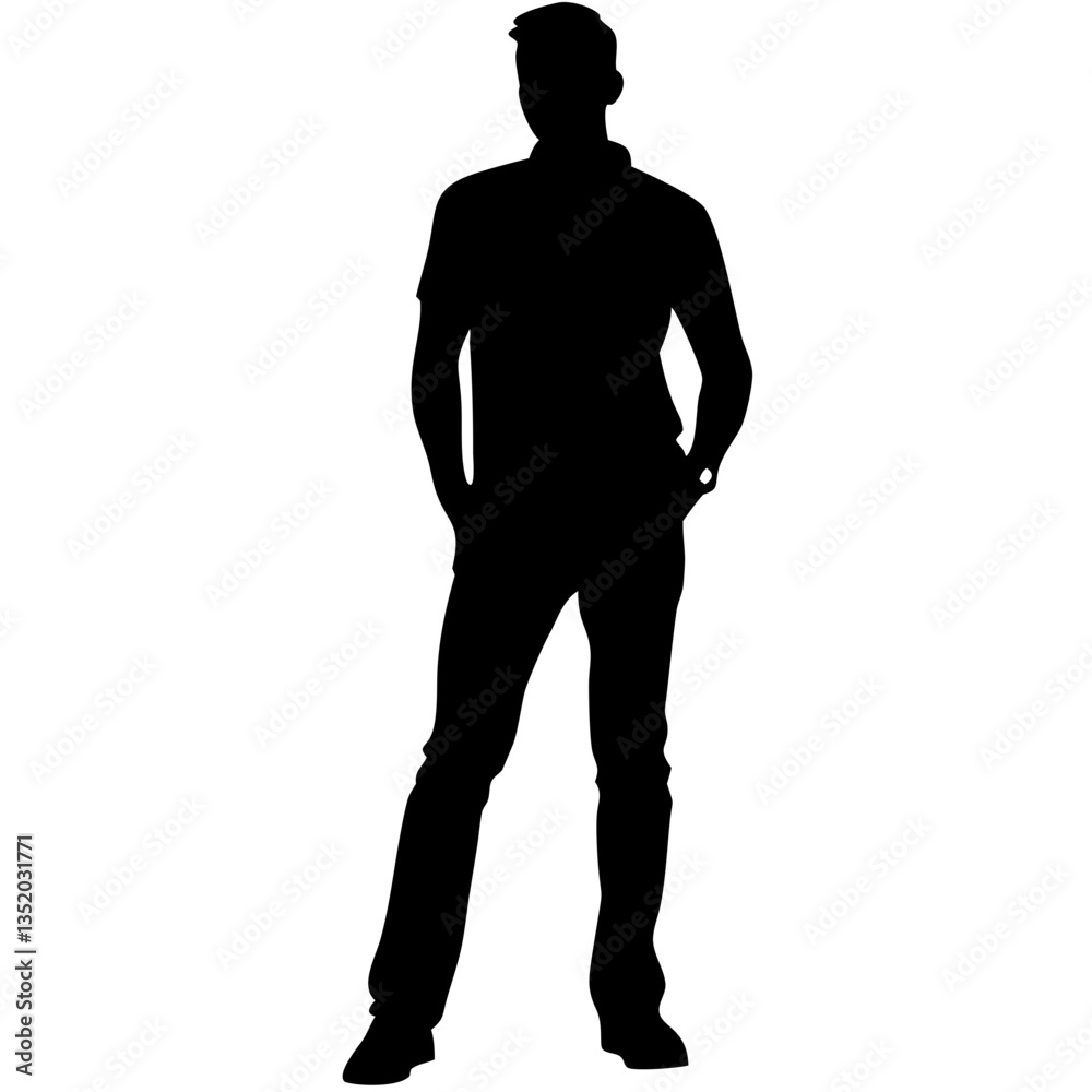 Fototapeta premium Silhouette of a Man Standing Wearing Casual Clothing for Graphic Design