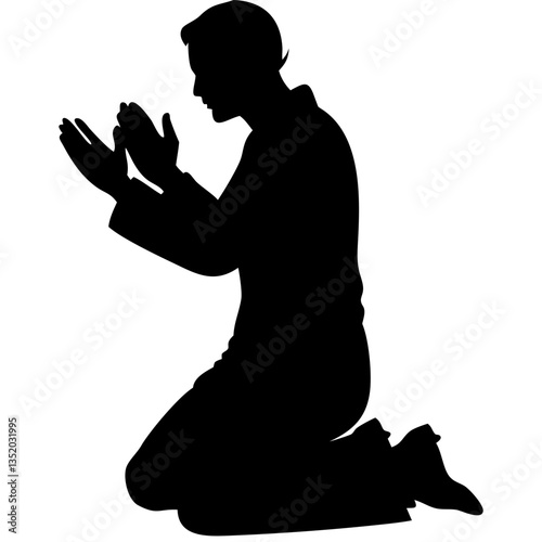 Silhouette of Person Praying Hands Raised for Meditation or Worship Vector