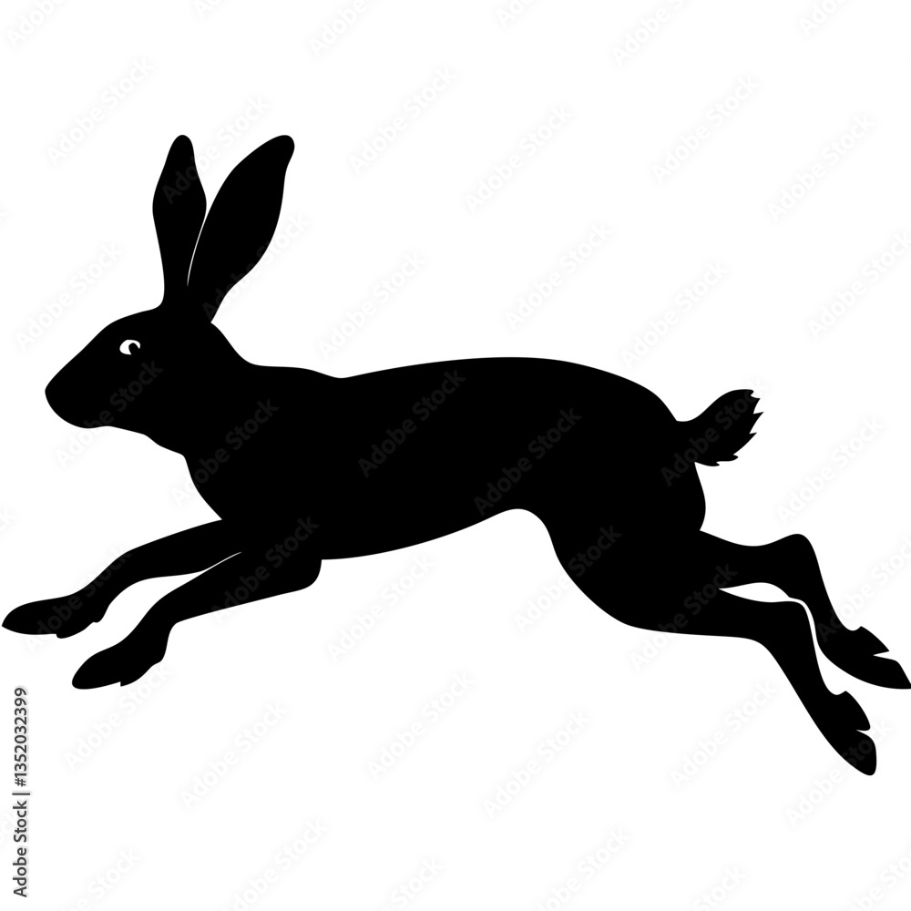 Fototapeta premium Black Silhouette of Jumping Rabbit Ideal for Animal Illustrations and Graphic Designs