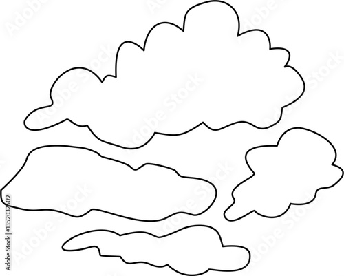 Black Line Art White Shadow Stratus Cloud Illustration Minimalist Cloud Drawing Clipart