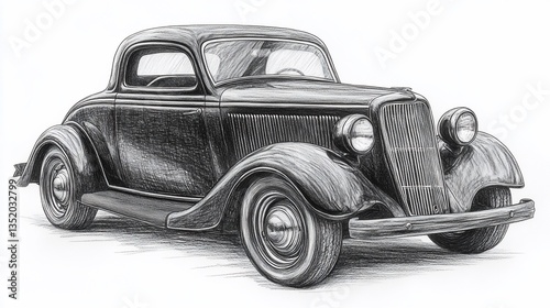 Classic vintage car pencil sketch illustration.