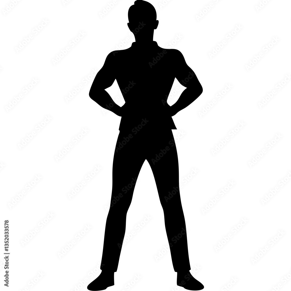 Fototapeta premium Heroic Male Silhouette with Hands on Hips Vector for Graphic Design and Illustrations