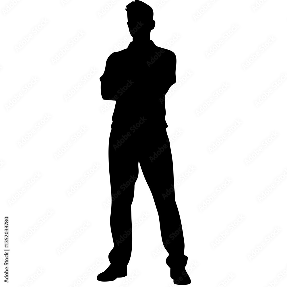 Male Silhouette Standing Confidently Hands Crossed Vector Art Male Silhouette Standing Confidently Hands Crossed Vector Art