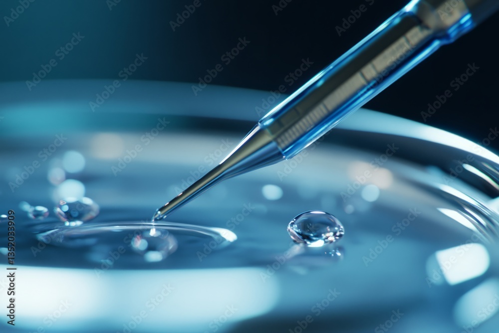 Precision Droplet Creation with Pipette in Clear Water Splashing on Reflective Surface Precision Droplet Creation with Pipette in Clear Water Splashing on Reflective Surface